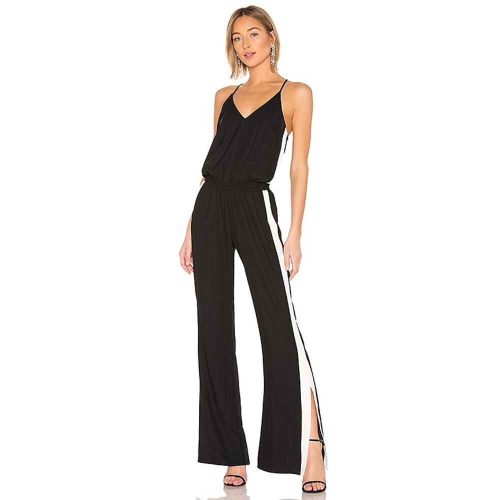 Amanda Uprichard Tuxedo Stripe Wide Leg Jumpsuit Size M - Picture 2 of 14